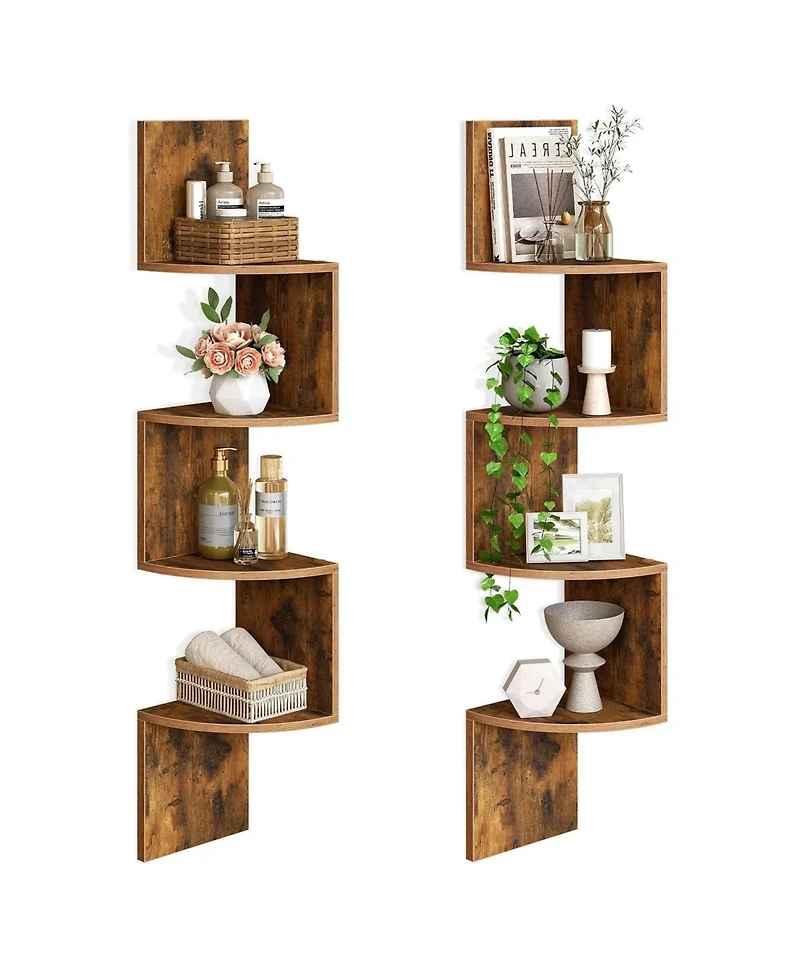 Slickblue Set of 2 Wall Mounted Corner Shelves 4 Tier Floating Storage Display Shelves for Home Decor