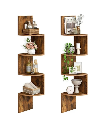 Slickblue Set of 2 Wall Mounted Corner Shelves 4 Tier Floating Storage Display Shelves for Home Decor