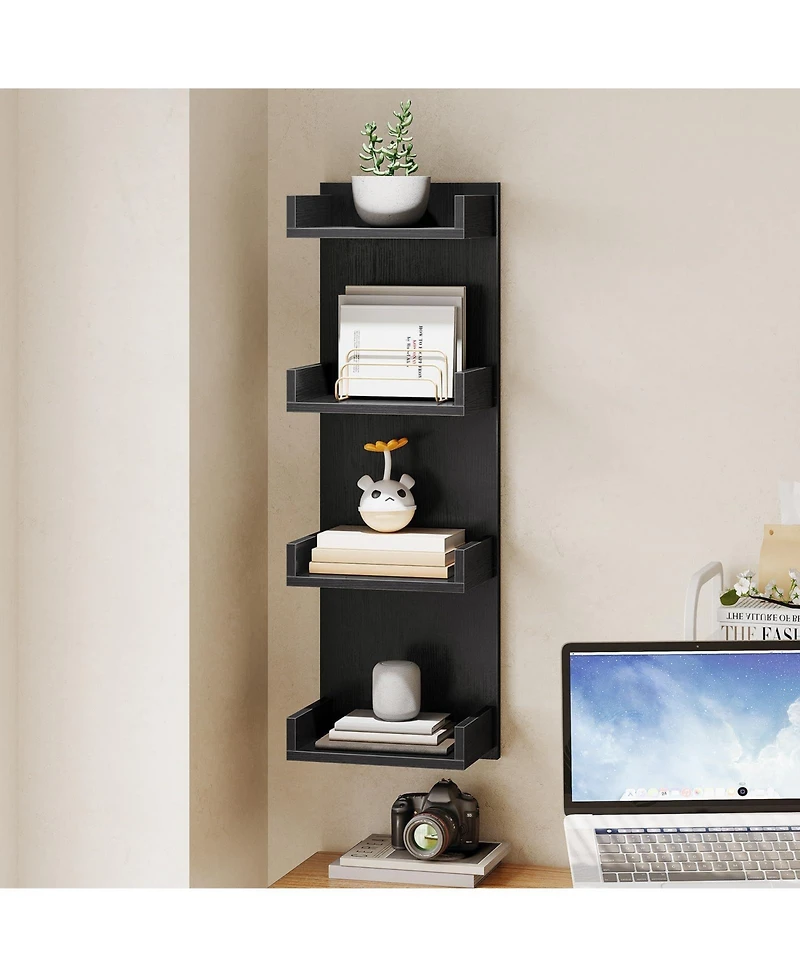 Slickblue Floating Wall Shelves with Led Lights 4-Tier Display Storage for Bedroom Living Room