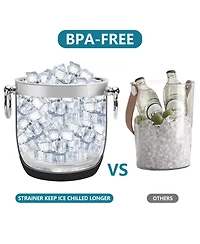 Piscifun Double Wall Insulated Stainless Steel Ice Bucket with Lid Tong and Strainer Keeps Ice Frozen Longer for Parties