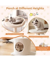 Hongge 43 Inch Cat Tree with Cozy Top Perch Condo and Sisal Scratching Posts