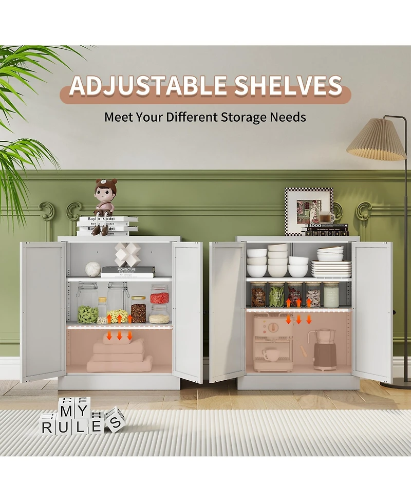 Boyel Living Storage Cabinet Steel Adjustable Shelves Anti Tip Ventilated Hooks