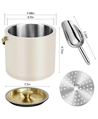 Piscifun Double Wall Stainless Steel Insulated Ice Bucket with Silicone Lid Strainer and Scoop for Parties Cocktail Bars