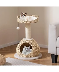 Hongge Hand-Made 28 Inch Cat Tree Tower with Jump Platform and Sisal Scratching Post
