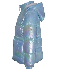 Kensie Girl Girls' 5-16 Iridescent Puffer Jacket with Knit Hat, 2-Piece Set