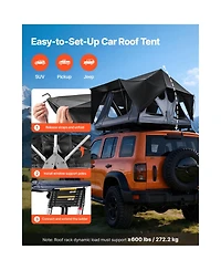 Sevorley Foldable Aluminum Rooftop Tent for 2-3 Person with Led Light, 10 Windows and Mattress