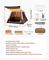 Sevorley 4-Person Inflatable Cabin Camping Tent with Rechargeable Pump