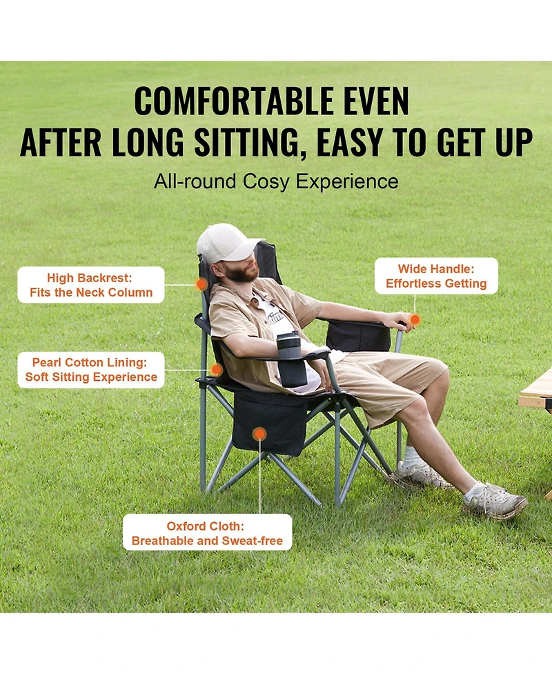 Sevorley Oversized Padded Camping Folding Chair with Cooler Bag and Cup Holder