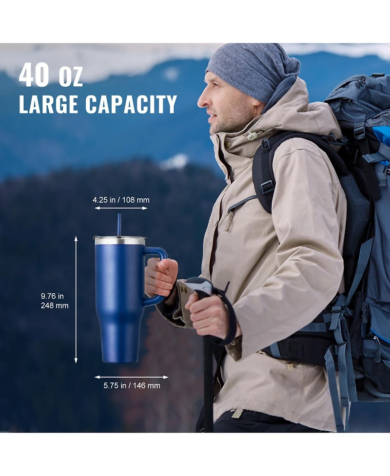 Sevorley 40 oz Insulated Water Bottle, Stainless Steel Travel Coffee Mug with Handle Lid, Leakproof Flask