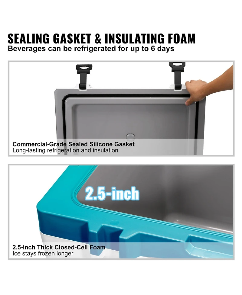 Sevorley Insulated Hard Cooler, 52 quart, Holds 50 Cans, 6-Day Ice Retention Ice Chest