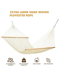 Piscifun 13 ft Double Polyester Rope Hammock with Spreader Bar Carabiners Tree Straps Outdoor Patio 450 Lbs Max Weight