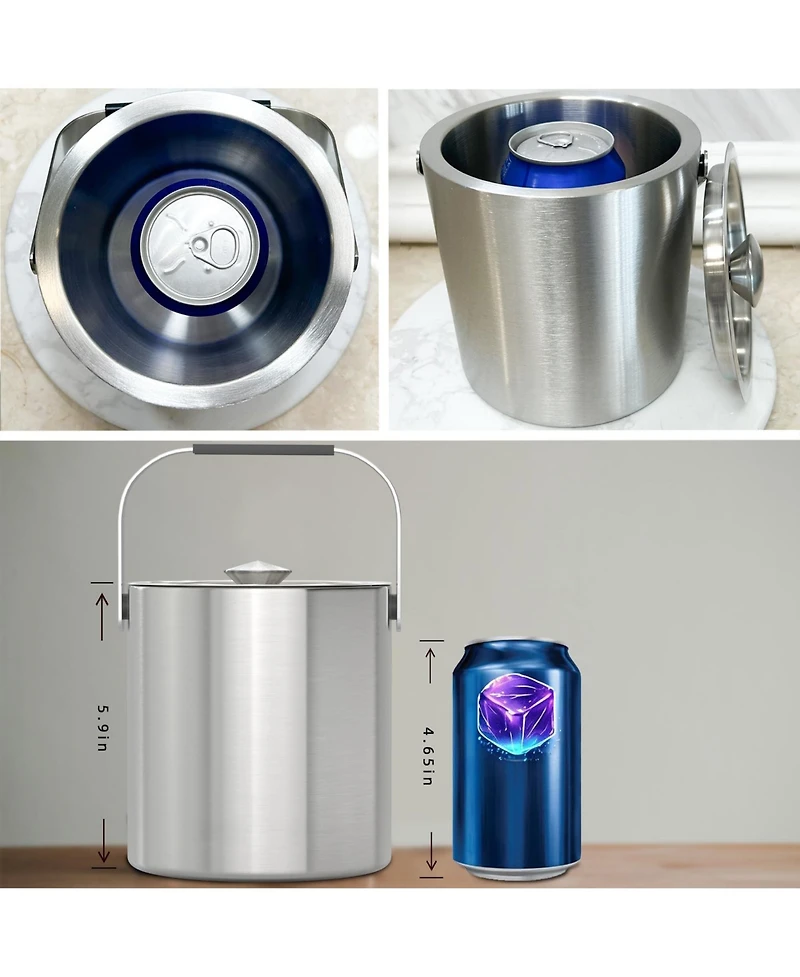 Piscifun Stainless Steel Double Wall Insulated Ice Bucket with Strainer Tongs Lid for Parties Home Bar