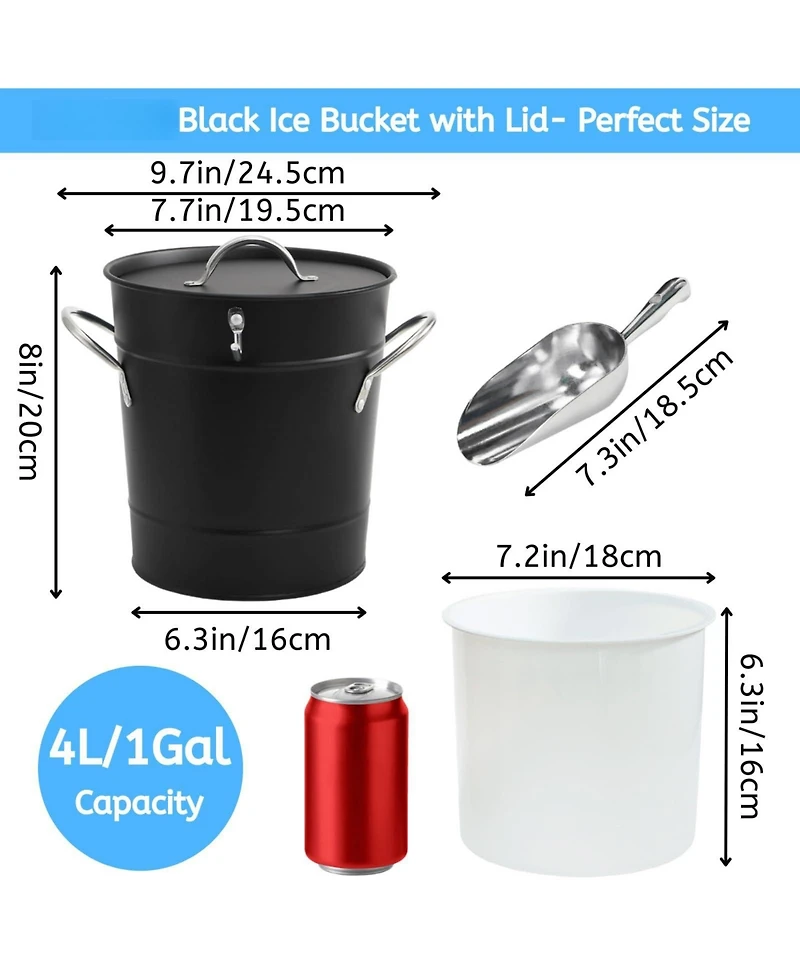 Piscifun Double Walled Galvanized Steel Ice Bucket With Lid And Scoop Carry Handles For Parties Camping Bbq
