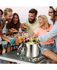 Piscifun Double Wall Stainless Steel Ice Bucket Set With Lid Scoop Tongs Bottle Opener