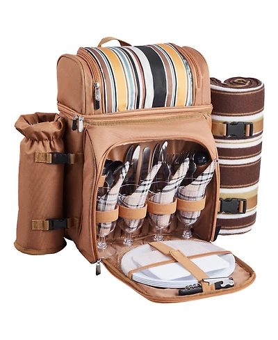 Sevorley 4-Person Picnic Backpack with Insulated Cooler, Blanket and Cutlery Set