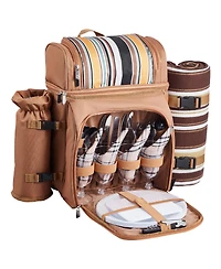 Sevorley 4-Person Picnic Backpack with Insulated Cooler, Blanket and Cutlery Set