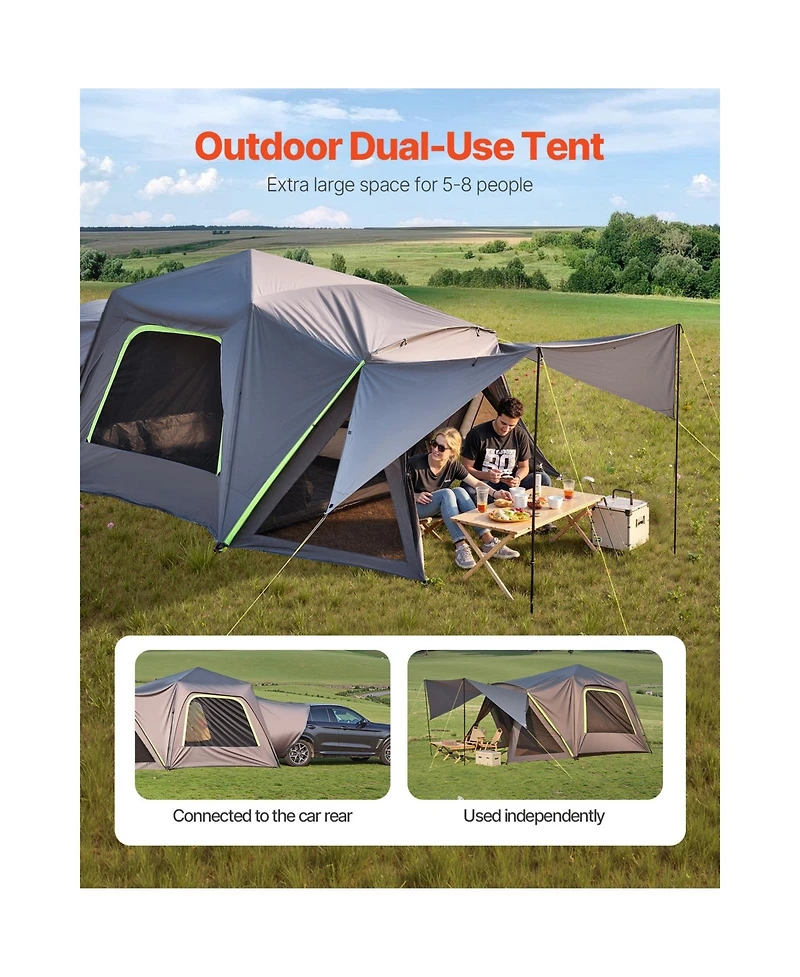 Sevorley Suv Camping Tent for 5-8 Person, 10x10 ft Waterproof PU2000mm Tent with Shade Awning