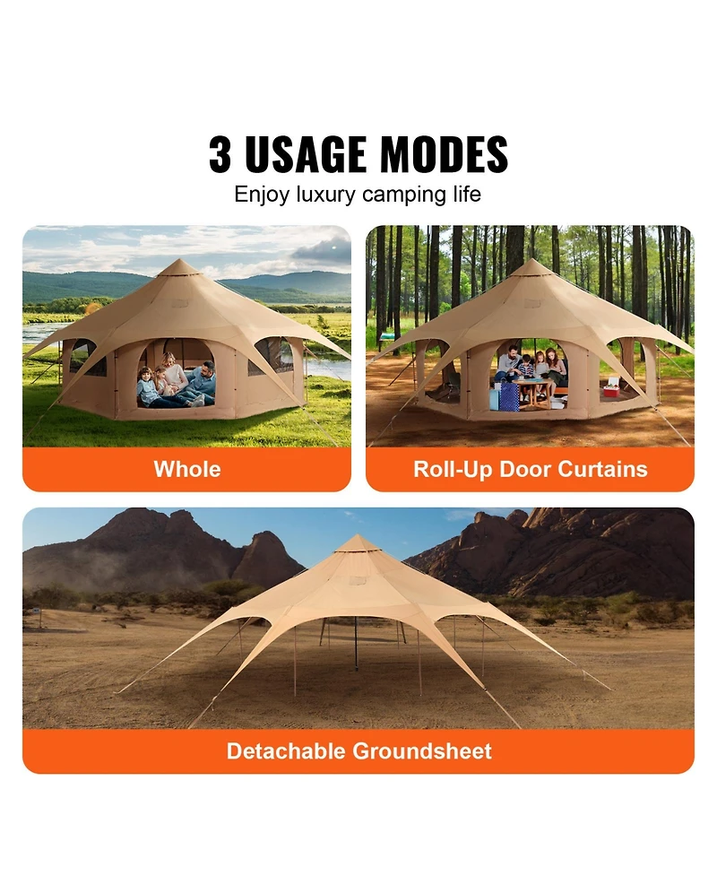 Sevorley Bell Tent 16.4 ft with Stove Jack, 4-Season Canvas Yurt Tent for 8 People Camping