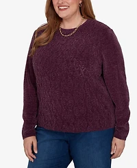 Alfred Dunner Plus Classic Cable Pullover Chenille Sweater