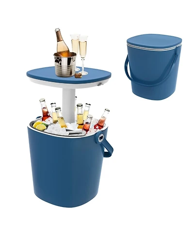 Piscifun Portable 3-in-1 Rattan Style Outdoor Cooler Table with Drainplug Lift Top Lid
