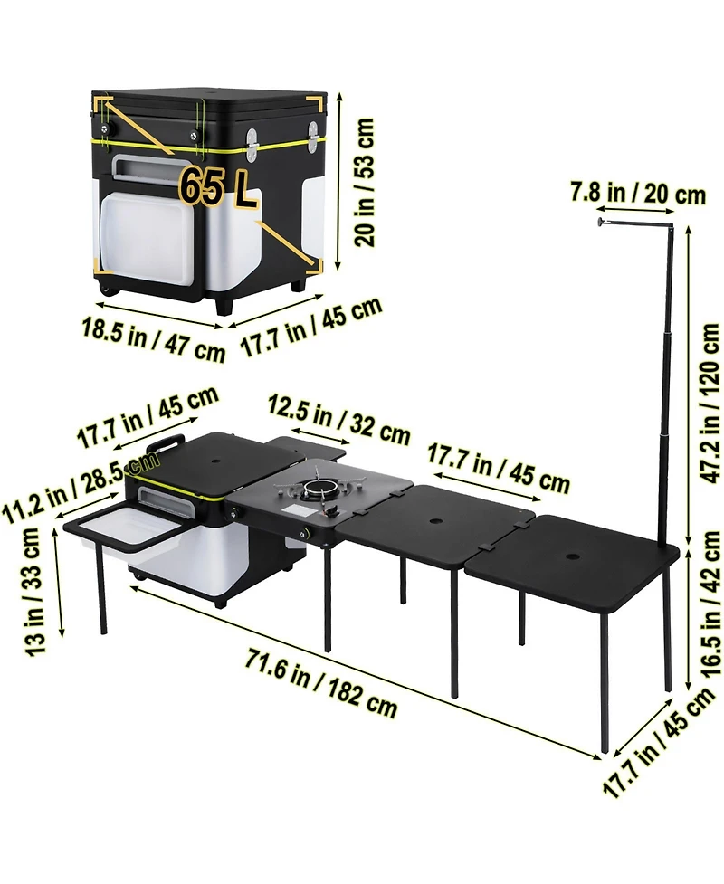 Sevorley All-in-One Mobile Outdoor Kitchen with Wheels, Windproof Stove and Folding Tables