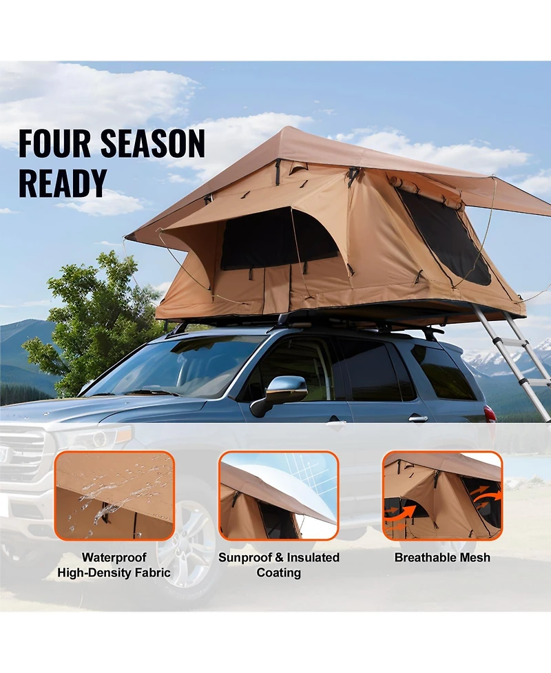 Sevorley Hard Shell Rooftop Tent for 2-3 Person, Foldable with Telescopic Ladder