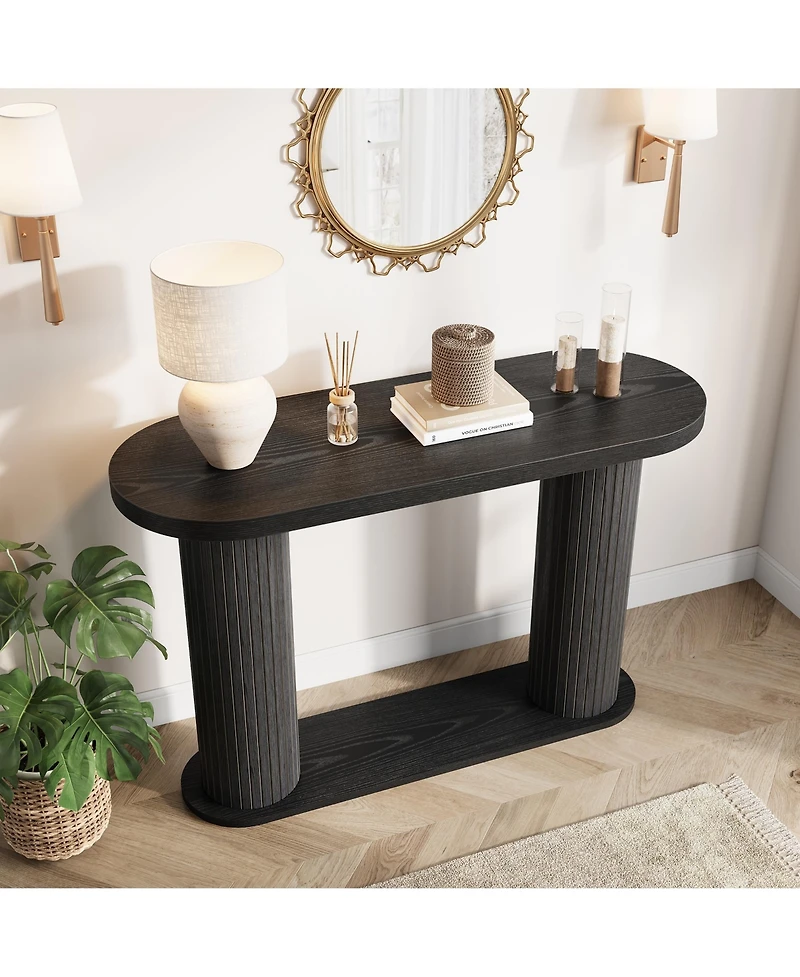 homfan Fluted Console Table – 42.5" Narrow Entryway Sofa with Storage Shelf, Elegant Wood-Look Finish, for Living Room, Hallway, Foyer