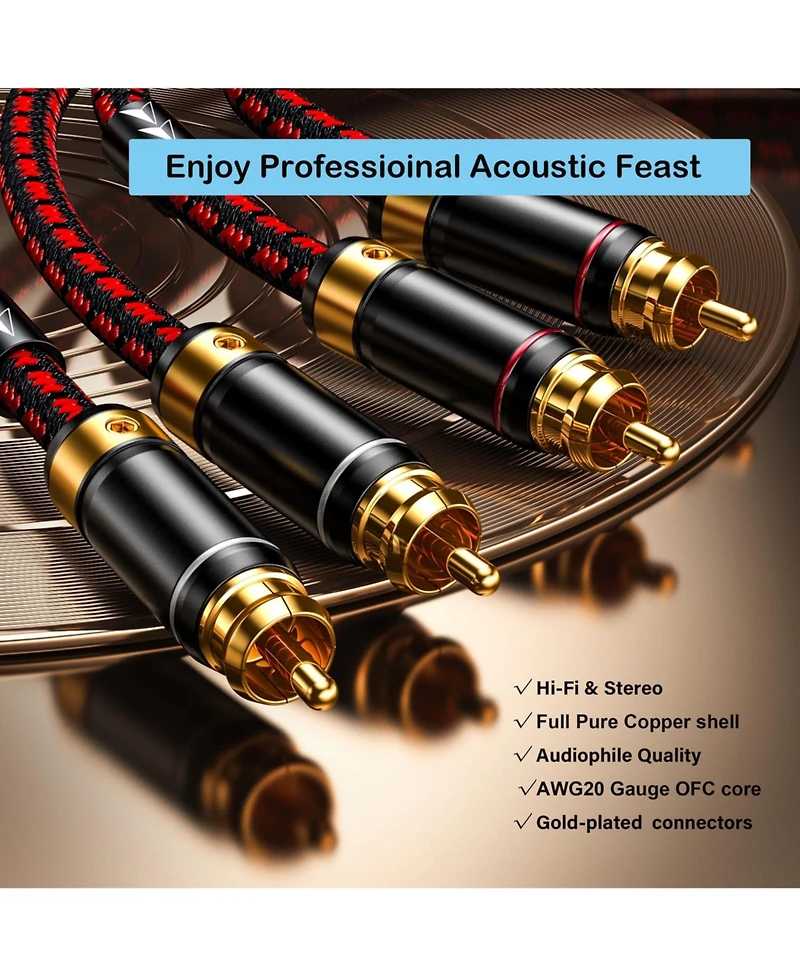 Lofree Audiophile 2 Male Rca Stereo Audio Cable 4N Oxygen Free Copper Heavy Duty HiFi Sound