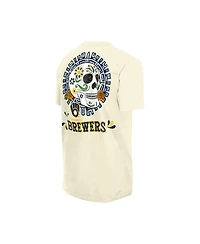 New Era Men's Natural Milwaukee Brewers Dia de los Muertos Sugar Skull T-Shirt