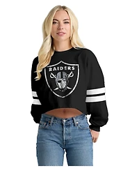 Spirit Jersey Women's Black Las Vegas Raiders Oversized Cropped Stripe Long Sleeve T-Shirt