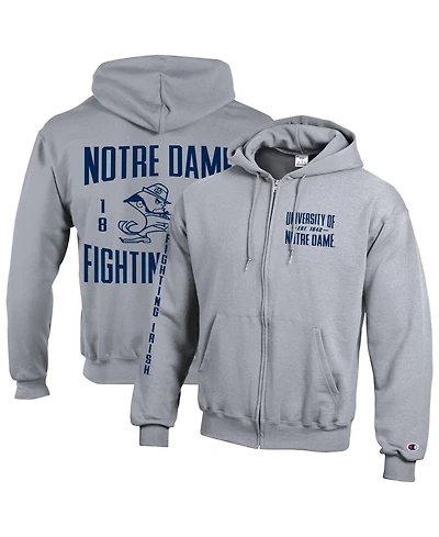 Champion Men's Heather Gray Notre Dame Fighting Irish Varsity Powerblend Full-Zip Fleece Hoodie