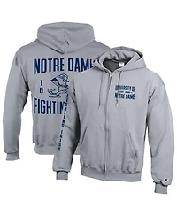 Champion Men's Heather Gray Notre Dame Fighting Irish Varsity Powerblend Full-Zip Fleece Hoodie