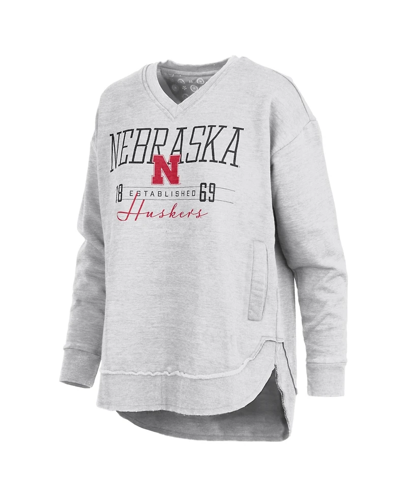 Pressbox Women's Heather Gray Nebraska Huskers Marcus East Hall Poncho V-Neck Sweatshirt