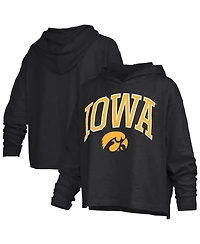 Pressbox Women's Black Iowa Hawkeyes Nelson Arch Over Logo Long Sleeve Hooded Slub T-Shirt