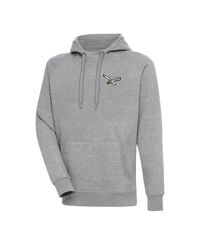 Antigua Men's Heather Gray Philadelphia Eagles Throwback Logo Victory Pullover Hoodie