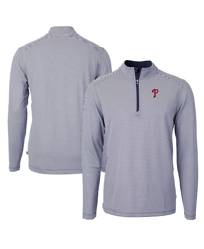 Cutter Buck Men's Navy/White Philadelphia Phillies Virtue Eco Pique Micro Stripe Recycled Quarter-Zip Pullover Sweatshirt