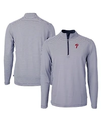 Cutter Buck Men's Navy/White Philadelphia Phillies Virtue Eco Pique Micro Stripe Recycled Quarter-Zip Pullover Sweatshirt