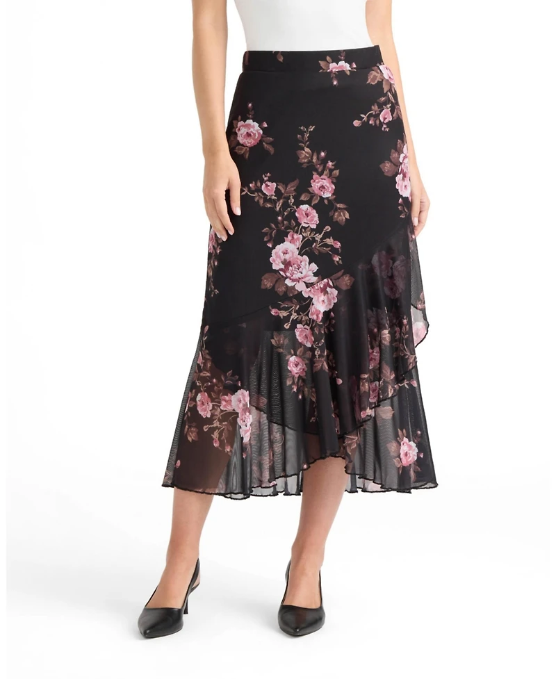 Ellen Tracy Women's Ruffle Hem Mesh Skirt