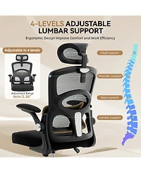 homfan Ergonomic Mesh Office Chair with adjustable headrest, lumbar support, flip-up arms, swivel wheels, and sturdy metal base