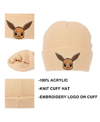 Pokemon Women's Rib Knit, Embroidered Eevee On Cuff Beanie