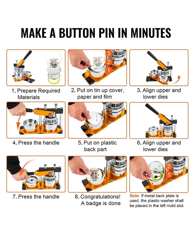 Sevorley Button Maker Machine, 75 mm Badge Press Kit with 100 Button Parts, Circle Cutter, and Magic Book