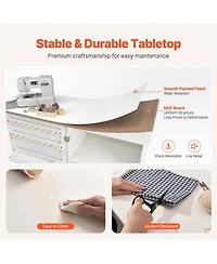 Sevorley Folding Sewing Machine Table with Storage Shelves, Wheels and Magnetic Doors