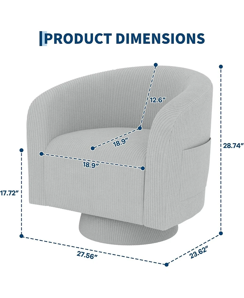 homfan Swivel Accent Chair – 360degree(s) Barrel Armchair with Wood Base, Rounded Back and Curvy Armrest, Corduroy Club Chair for Living Room