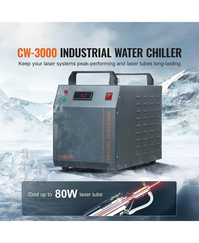 Sevorley Cw-3000 Industrial Water Chiller, 12L Tank, 80W Laser Cooling System