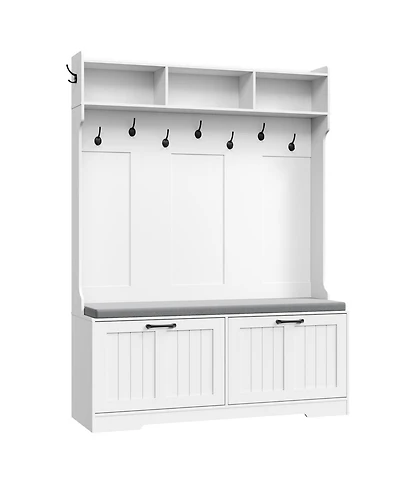 Slickblue Entryway Hall Tree with Shoe Cabinet, Coat Rack And Storage Bench for Hallway and Foyer