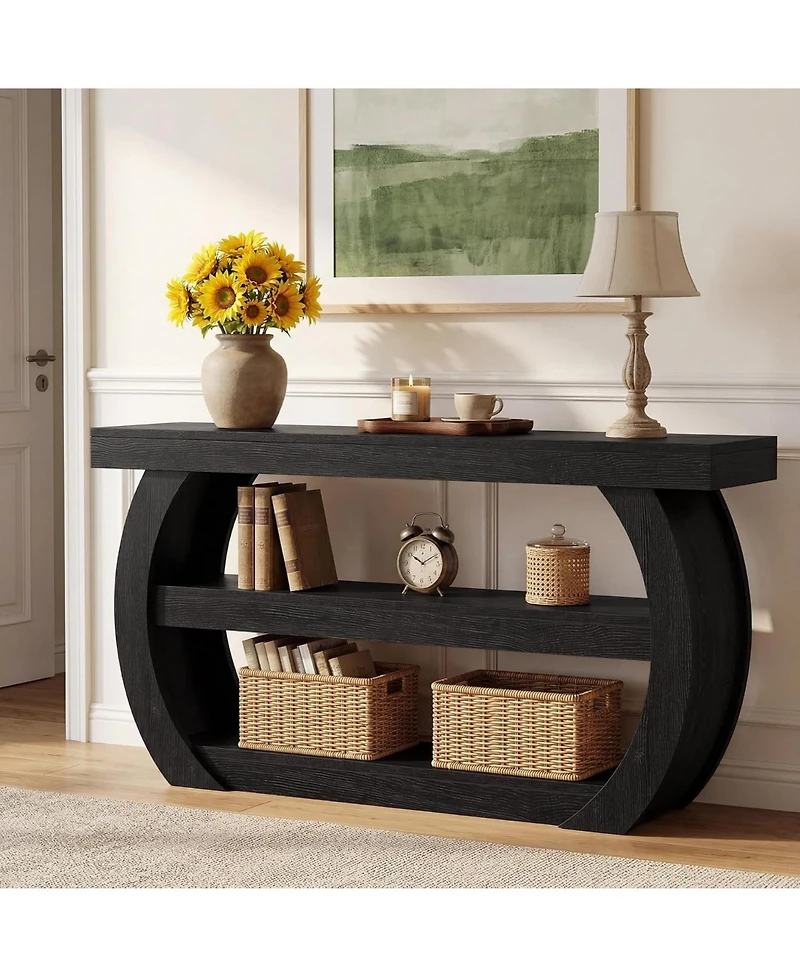 Tribesigns Farmhouse Console Table, 3-Tier Wooden Entryway Table with Storage Shelves, Long Rectangular Sofa Behind the Couch