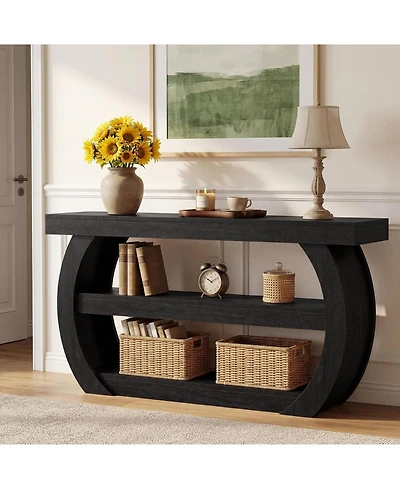 Tribesigns Farmhouse Console Table, 3-Tier Wooden Entryway Table with Storage Shelves, Long Rectangular Sofa Behind the Couch