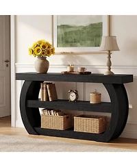 Tribesigns Farmhouse Console Table, 3-Tier Wooden Entryway Table with Storage Shelves, Long Rectangular Sofa Behind the Couch