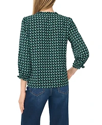 CeCe Women's Button-Detail V-Neck 3/4-Sleeve Blouse