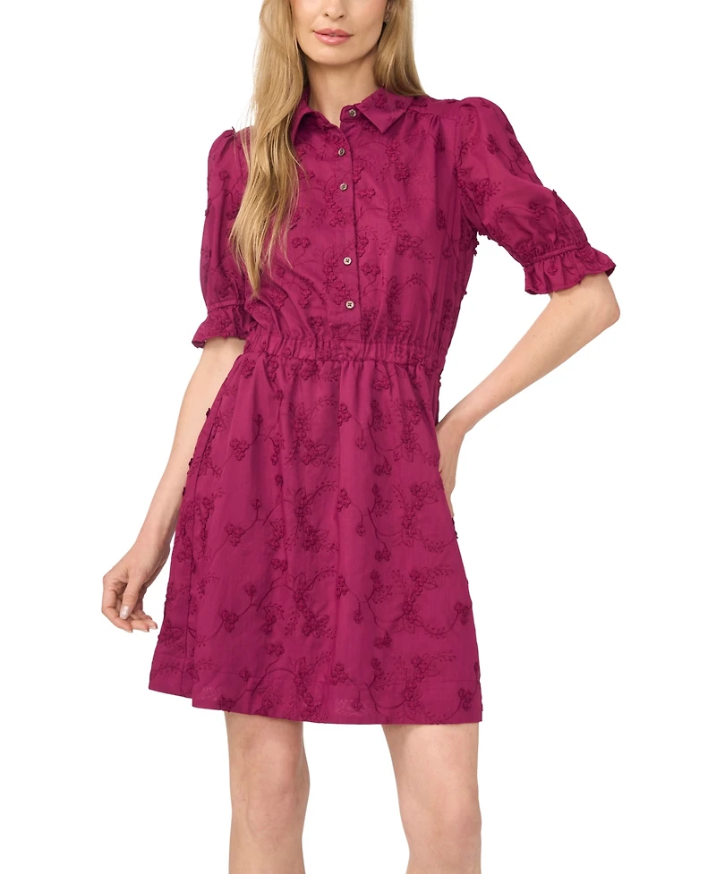 CeCe Women's Short-Sleeve Mini Shirt Dress with Elastic Waist